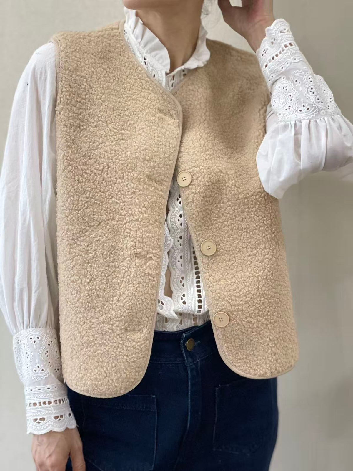 Gilet moumoute Écru