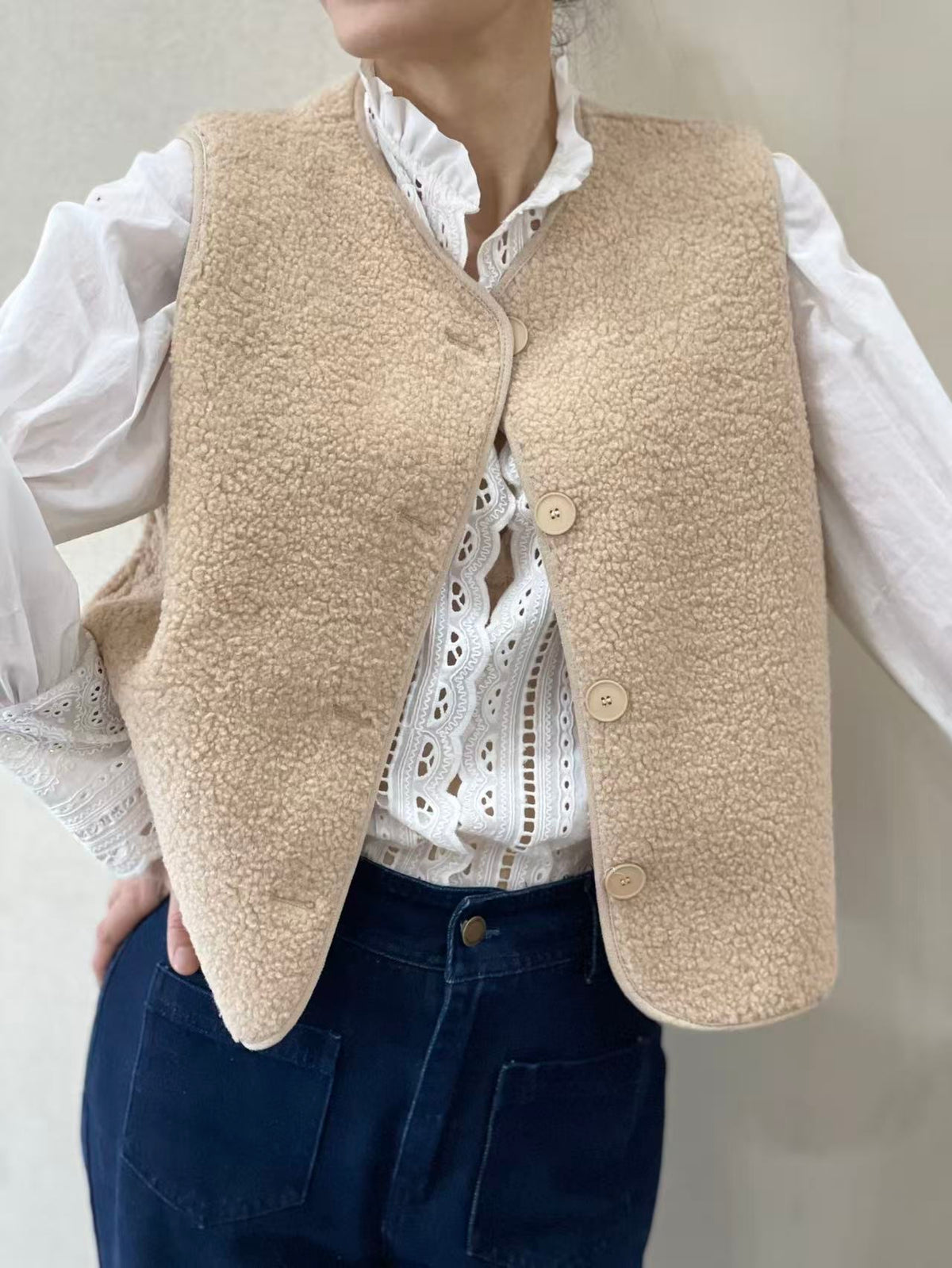 Gilet moumoute Écru